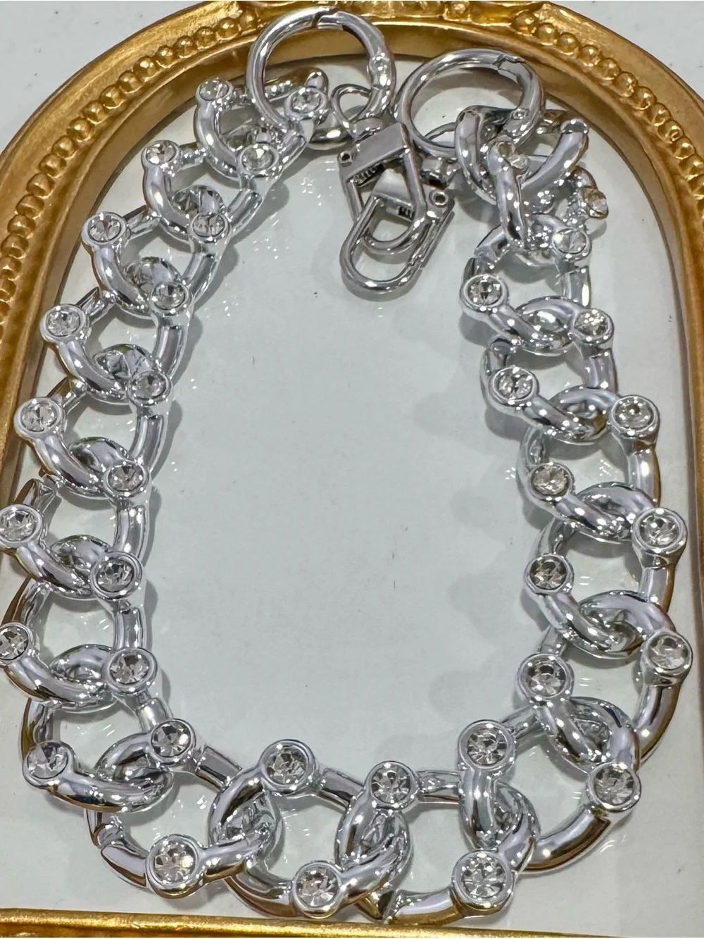 New Silver Crystal Diamond Drip Bag Chain 18 inches